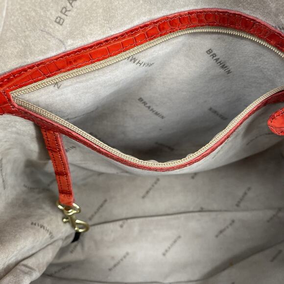 Brahmin Red Croc Embossed Shoulder Bag Purse - Picture 13 of 15